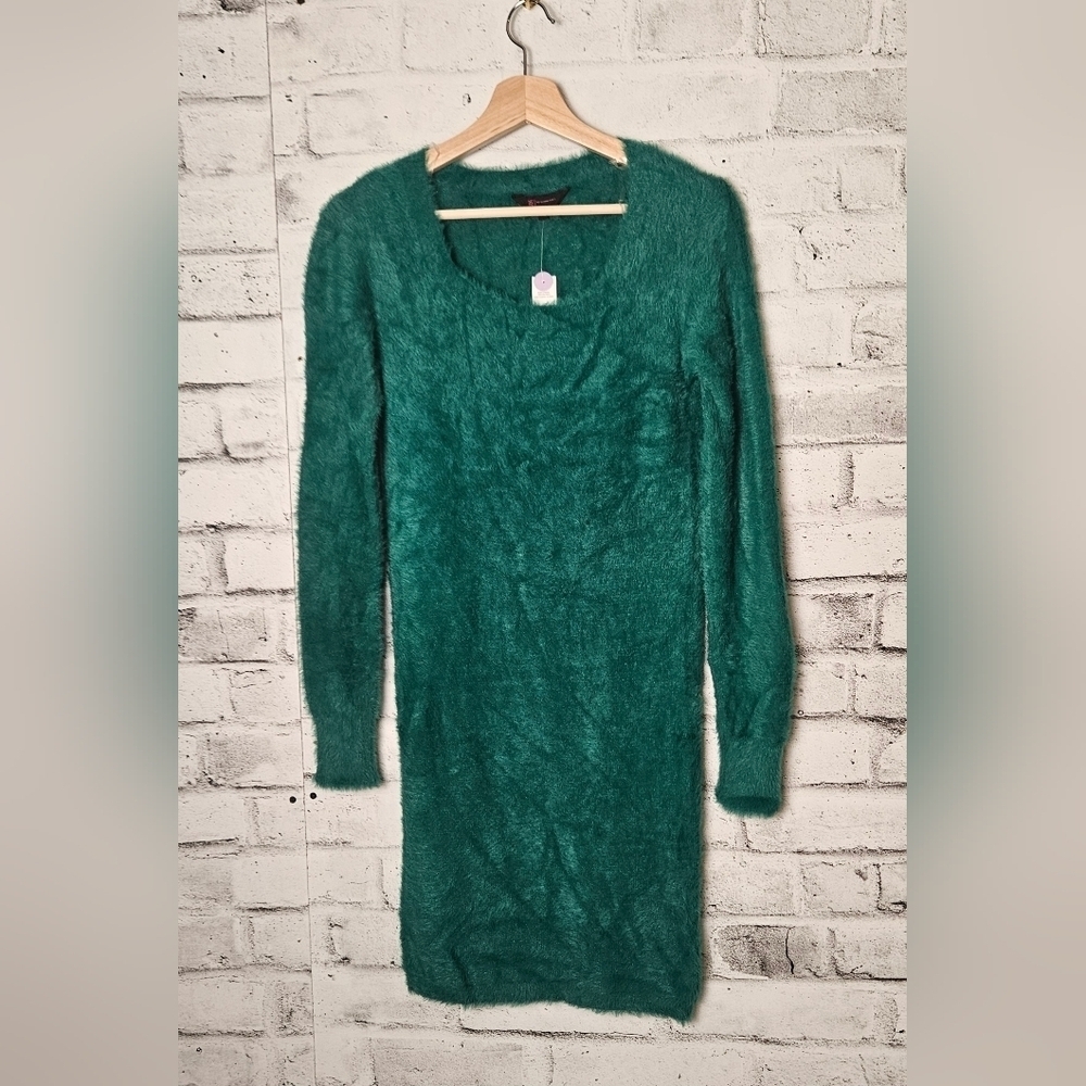 No Boundaries Fuzzy Green Sweater Dress M Stretch Soft Long Sleeve Cozy